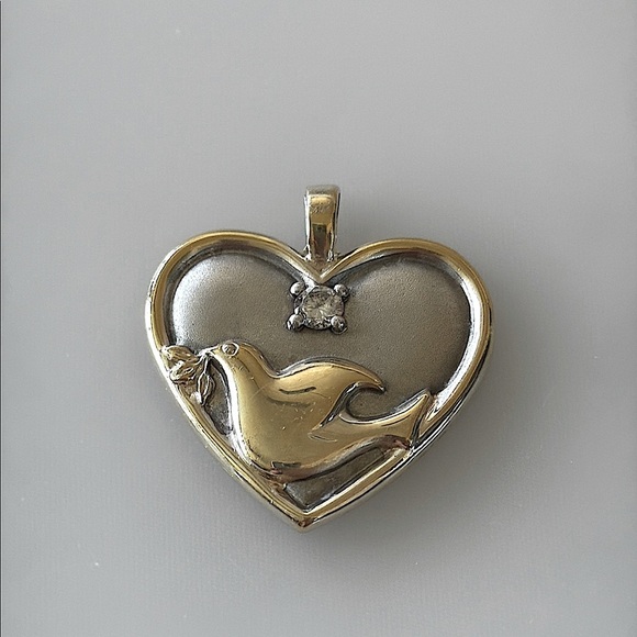 Vintage Gorham Sterling Silver Dove Heart Pendant Cubic Zirconia Serenity Prayer - Picture 3 of 11